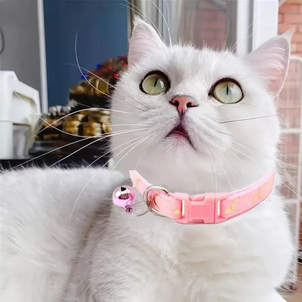 Sparkling Star & Moon Print Adjustable Cat Collar With Bell